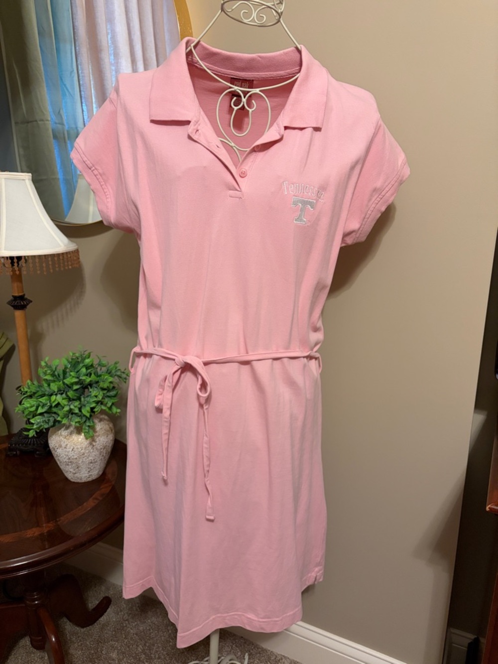 Pink Polo Shirt Dress with Waist Tie